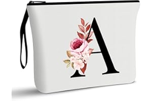 Vavabox A-Z Personalized Makeup Bag, Birthday Gifts for Women Mom, Gifts for Best Friend, Bride Bridesmaid Cosmetic bag (A, White)