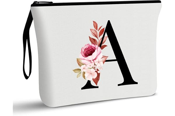 Vavabox A-Z Personalized Makeup Bag, Birthday Gifts for Women Mom, Gifts for Best Friend, Bride Bridesmaid Cosmetic Bag (Whit