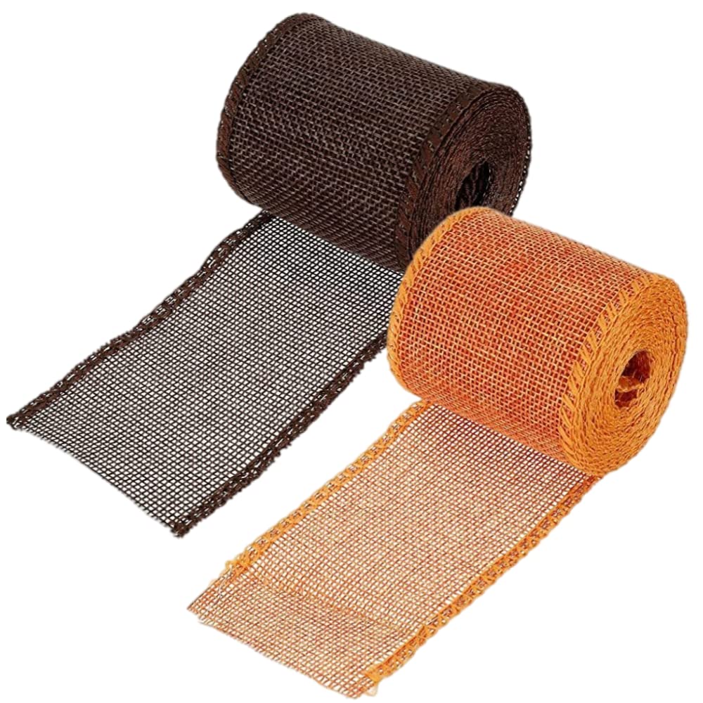 2 Rolls Hessian Fabric Craft Ribbon, 5M Thick Fabric Gift Wrap Ribbons for Crafting, Wedding & Valentine's Day Gift Decoration