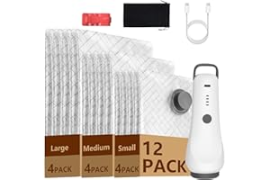 Vacuum Storage Bags with Rechargeable Wireless Pump, 12 Pack(4L/4M/4S) Portable Space Saver Bags, Reusable Vacuum Seal Bags f