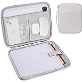 11 Inch iPad Travel Case Organizer, Padded Tablet Carrying Sleeve Bag for iPad Pro 11-in (M4), iPad 10.9 (10th Gen), iPad Air 11-in (M2), Galaxy Tab S8/S9 (White Grey-11)
