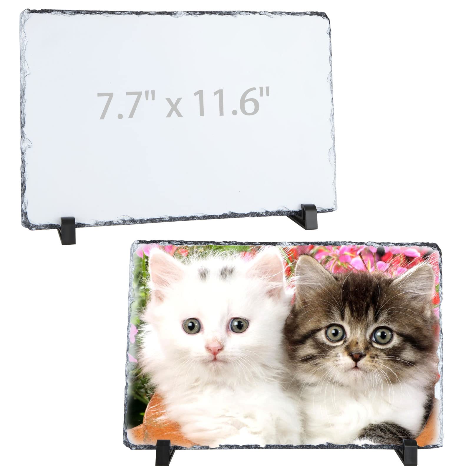 Photo 1 of JMIATRY 2 Packs Sublimation Slate Blanks 7.8 x 11.8 Inches Rock Stone Slates Sublimation Blanks Matte Surface Rectangular Photo Slate Blanks for Sublimations with Display Stand