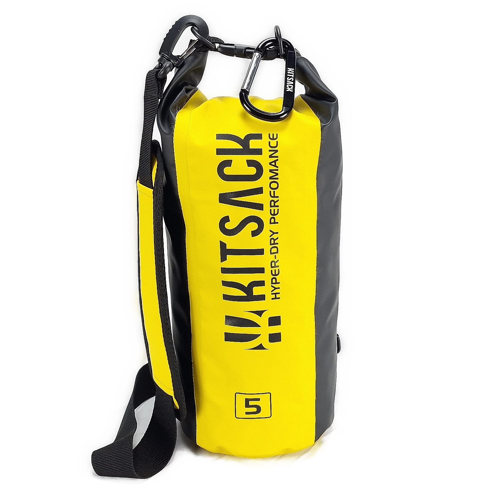 Kitsack Premium Heavy-Duty Roll Top Dry Bag 5 Litre - 100% Waterproof Triple Layer Fabric with Adjustable/ Detachable Padded Straps - Reflective Safety & Tie-Down D Rings
