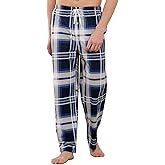 Vulcanodon Mens Soft Plaid Pajama Pant, Fleece Lightweight Sleep Lounge Bottoms with Pockets and Button Fly