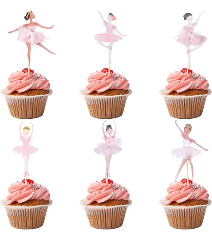 32Pcs Ballerina Cupcake Topper Kit - Pink Ballet Shoe & Bow Decorations For Birthday & Baby Shower Parties
