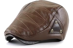 Wovanoo PU Leather Beret Hat for Men Casquette Flat Visor Newsboy Cap Ivy Golf Fluff Caps Duckbill Hat