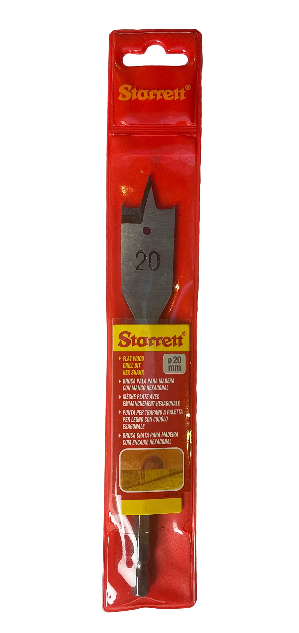 Starrett Flat Wood Drill Bit - 20X152MM KFWD20A High Speed Steel HSS 1/4 Inch Hex Shank Spade Drill Bit - Woodworking Hole Cutter Tool