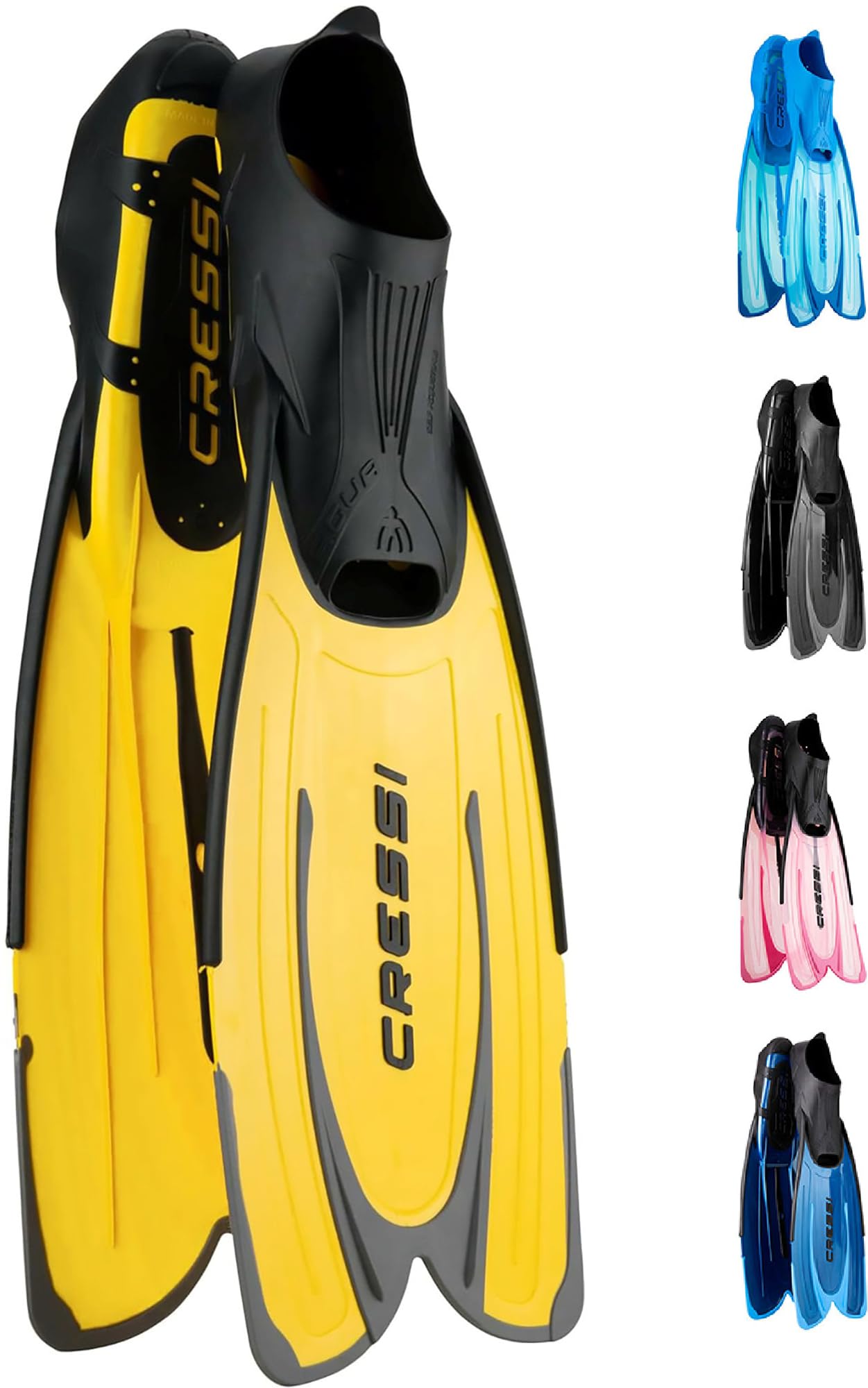 Cressi Agua Adjustable Fins - Lightweight Training Fins - Long Blade Propulsion Flippers - Comfort Fit & Snorkelling Ready - Yellow - 2.5/3.5 (35/36 EU)
