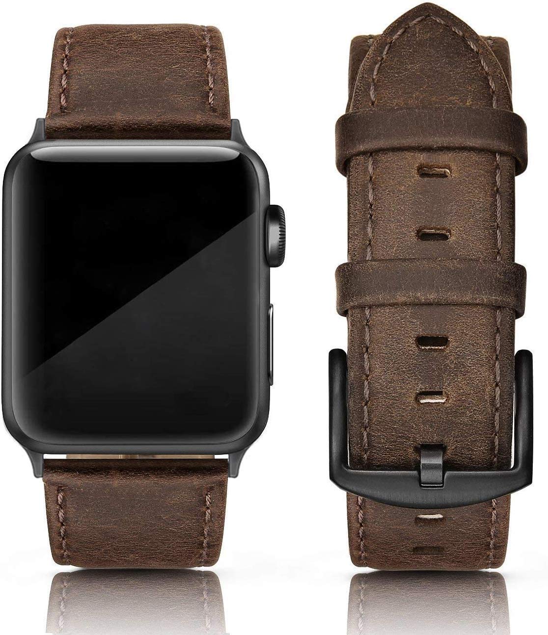 PARMPH Leather Strap Compatible with Apple Watch Band 42mm(Series 3/2/1) 44mm 45mm 46mm, Retro Vintage Genuine Leather Band Compatible with iWatch Series 10 9 8 7 6 5 4 3 2 1 SE Sports & Edition Men