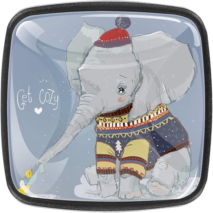 Lindo elefante de invierno 4 Piezas Perilla del Cajón del Gabinete