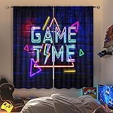 Mitpok Kids Neon Gaming Curtains for Boys Bedroom 42Wx63H Inch Rod Pocket Gamer Video Game Time Cool Modern Geometric Rustic Brick Wall Child 2 Panel Window Treatment Set for Playroom Room Decor