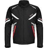 RKV86 Mens Motorcycle Jacket with Detachable Thermal Liner & Knee Pads CE Armored Riding Jacket Water-Repellent Windproof for All Season (Black-White XL)