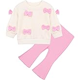 Korago Fall Baby Girl Clothes 2 Piece Set, Long Sleeve Knit Top with Bow & Pink Flare Pants, 6M to 3T Toddler Girl Outfits