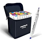 AnyMark Alcohol Markers, 80 Colors Dual Tip Art Coloring Markers Set for Adult Book Drawing Sketching Painting, Chisel & Fine, White Penholder