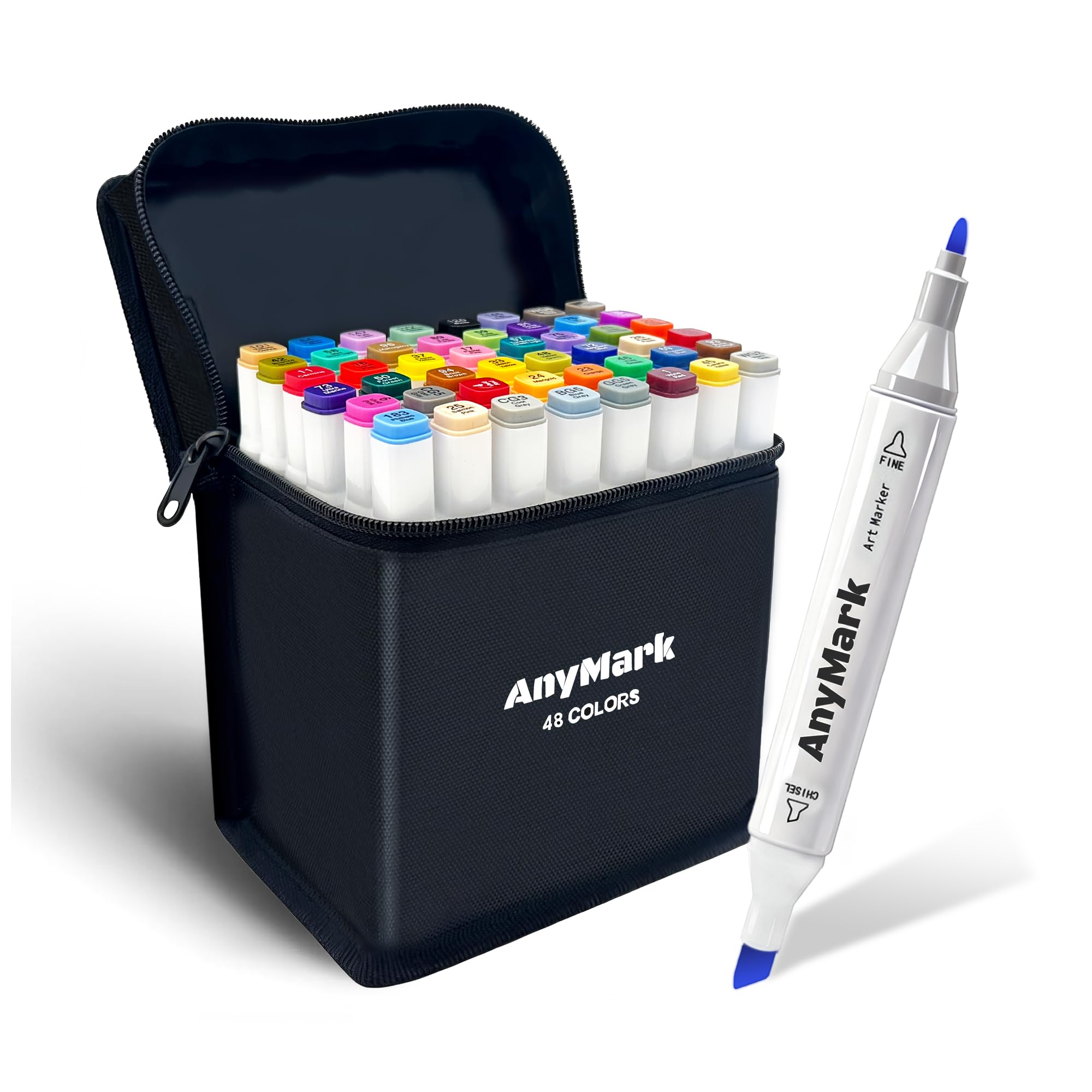AnyMark Alcohol Markers, 168 Colors Dual Tip Art Coloring Markers Set for Adult Book Drawing Sketching Painting, Chisel & Fine, Black Penholder Image