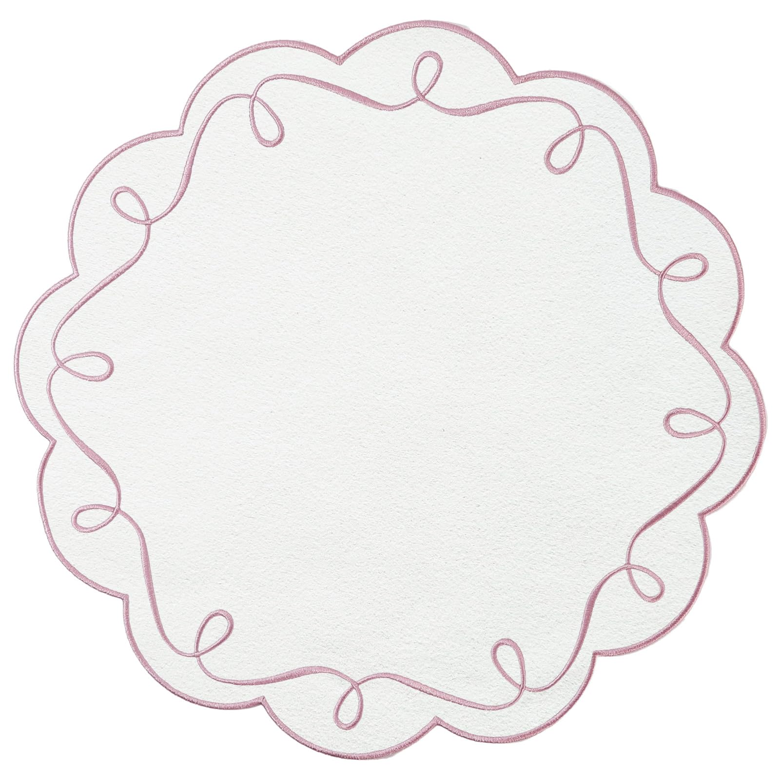 Photo 1 of 16.5 Inch Ribbon Twirl Embroidery Round Placemats Set of 4, Scalloped Round Table Mats for Party Kitchen Dining Decoration, Pink