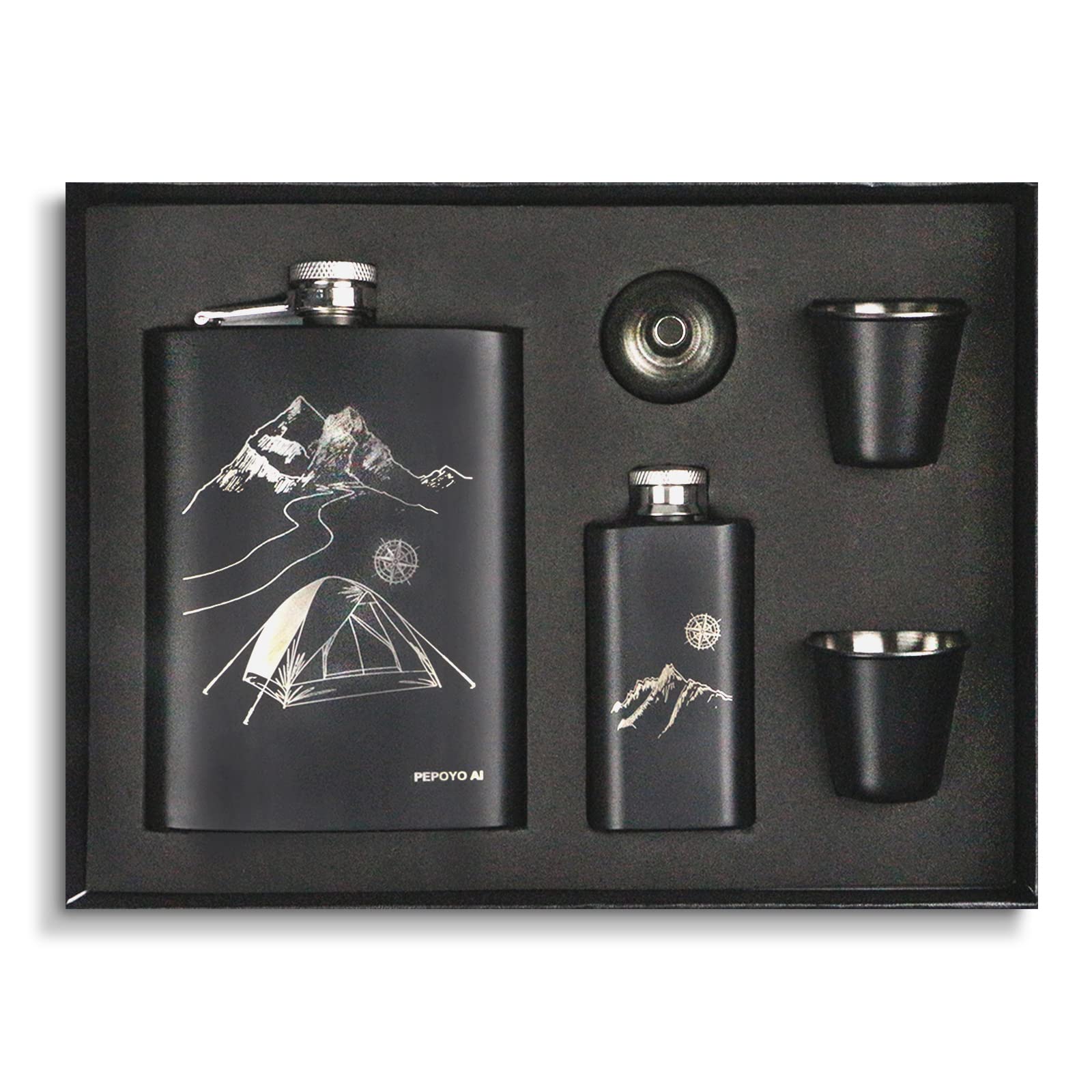 Hip Flask Set Stainless Steel Flask of Gifts for Men 260ML Bar Party Camping Barbecue Portable Pocket Flask Green (Grey-Outdoor) — image 1