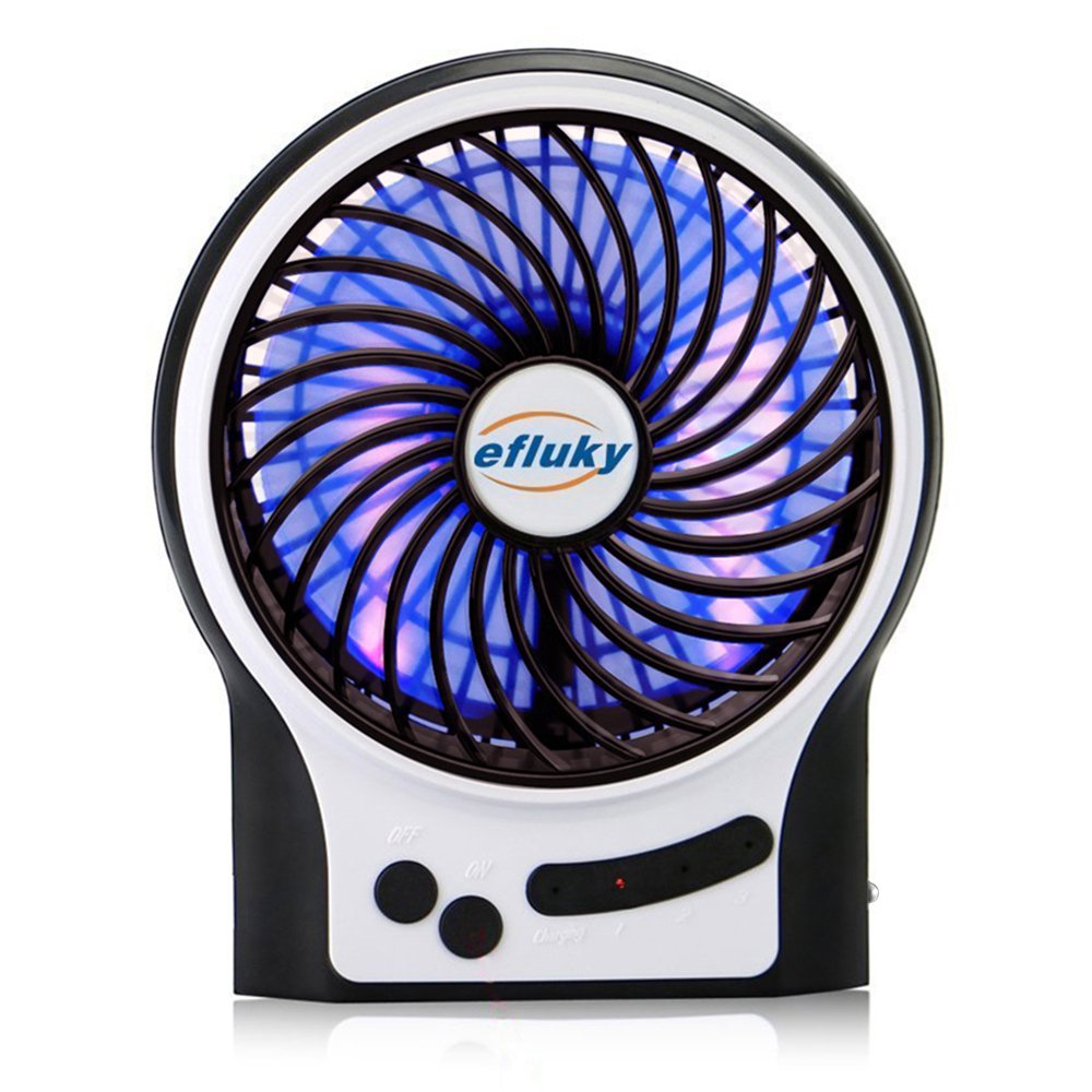 Efluky Mini Usb 3 Speeds Rechargeable Portable Table Fan 4.5Inch Black Fox and Grapes