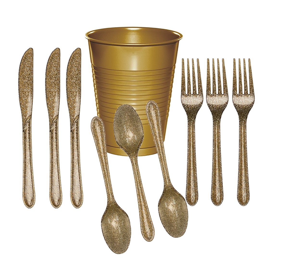 Creative Converting Glitz Gold Cutlery (24 Utensils) and Glittering Gold Plastic eBay