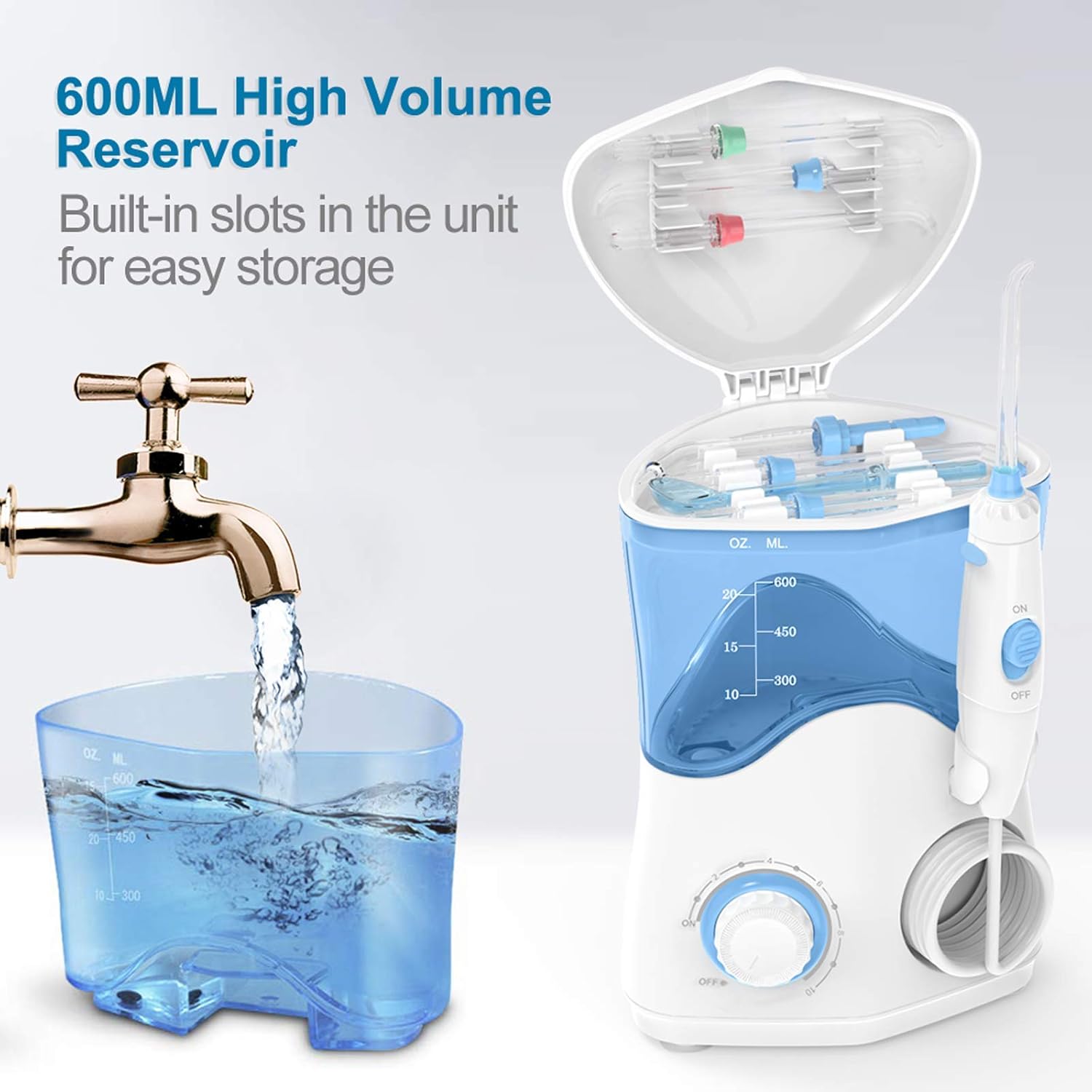 TUREWELL Water Flosser Dental Oral Irrigator with 10 Adjustable Modes, 600ml Countertop Electric Dental Flosser for Braces and Teeth: Health & Personal Care