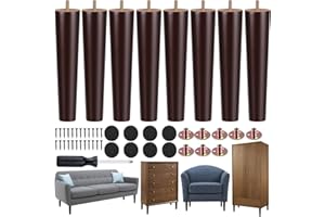 TURSTIN 8 Pieces Furniture Legs 10 Inches Round Solid Wood Furniture Feet Couch Legs Sofa Legs Replacement Legs for Armchair, Cabinet, Chair, Dresser or Home DIY Projects, Brown