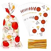 Lhocm Basketball Goodie Bags, Basketball Treat Bags, 50 Pcs Basketball Candy Party Gift Bag, Sports Themed Bag with 60 Pieces Gold Twist Ties for Party Favors Birthday Decorations