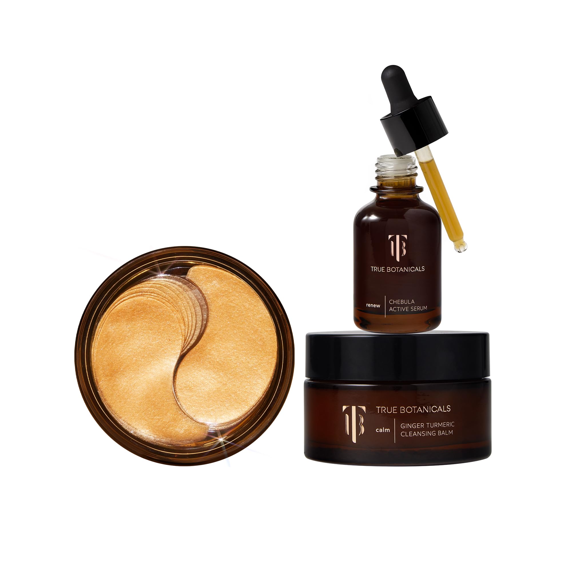 Photo 1 of True Botanicals Collagen Boosting Essentials Set |Increase Hydration, Treat Fine Lines & Wrinkles | Contains Ginger Turmeric Cleansing Balm, Chebula Active Serum, & Chebula MultiCorrective Eye Patches