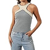 ACCPUR Women Color Block Cut Out Criss Cross Halter Tank Y2k Summer Sexy Sleeveless Backless Cami Shirt Tops