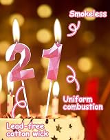 Yiran Pink 21st Birthday Candles 2 Piece Number 2 1 Pink Topper view 2