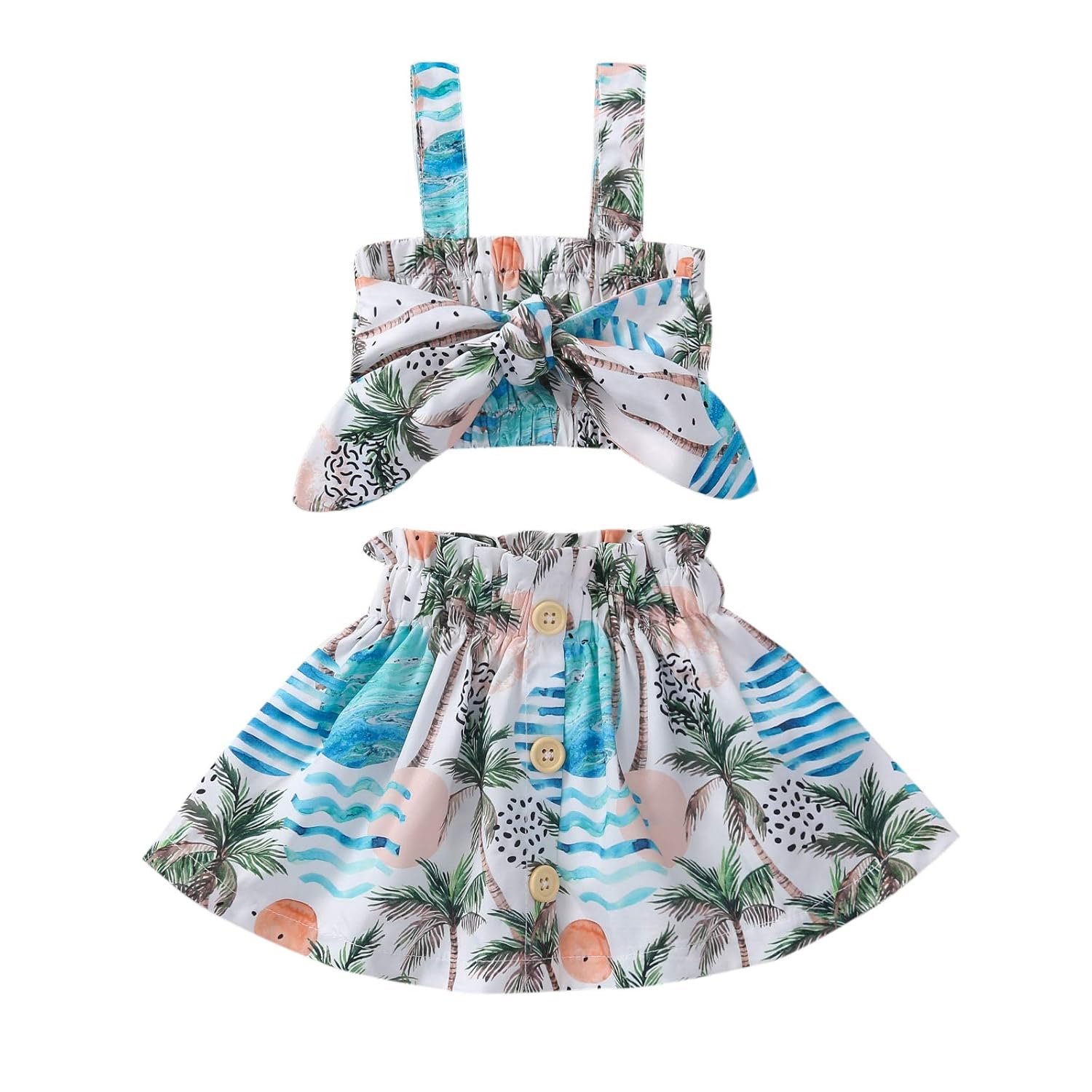 Buy Baby Girl Summer Clothes Set Fresh Print Suspender Top + Button A