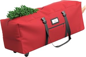 Winpull Rolling Christmas Tree Storage Bag for 9 ft Artificial Tree, 600D Waterproof Oxford Fabric, Large Christmas Tree Bag with Dual Zipper, Wheels, Handles, Heavy Duty Xmas Storage Container - Red