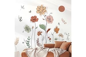 decalmile Boho Flower Wall Decals Floral Plants Grass Wall Stickers Living Room Bedroom Nursery Wall Decor Gifts for Mom