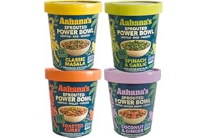 AAHANA'S Aahana’s Sprouted Power Bowl Variety Pack - Gluten-Free, Plant-Based Instant Meal with Sprouted Lentils- 18g Protein, 12-14g High Fiber, Vegan, Non-GMO, Kosher - Just Add Water (4 Pack)