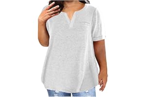 HUNENY Summer Tops for Women 2024 Plus Size Casual Plain Solid Color V Neck Blouse Loose Fit Short Sleeve Tee Shirts