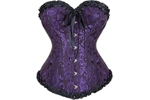 ADELCE Women's Lace Up Corset Boned Floral Overbust Lingerie Bustier Bodyshaper Top S-6XL