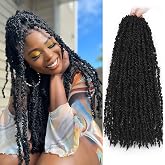 ZRQ 6 Packs Butterfly Locs Crochet Hair 20 Inch Black Distressed Faux Locs Hair Extensions Pre-looped Crochet Braids Synthetic Soft Locs For Women 1B#