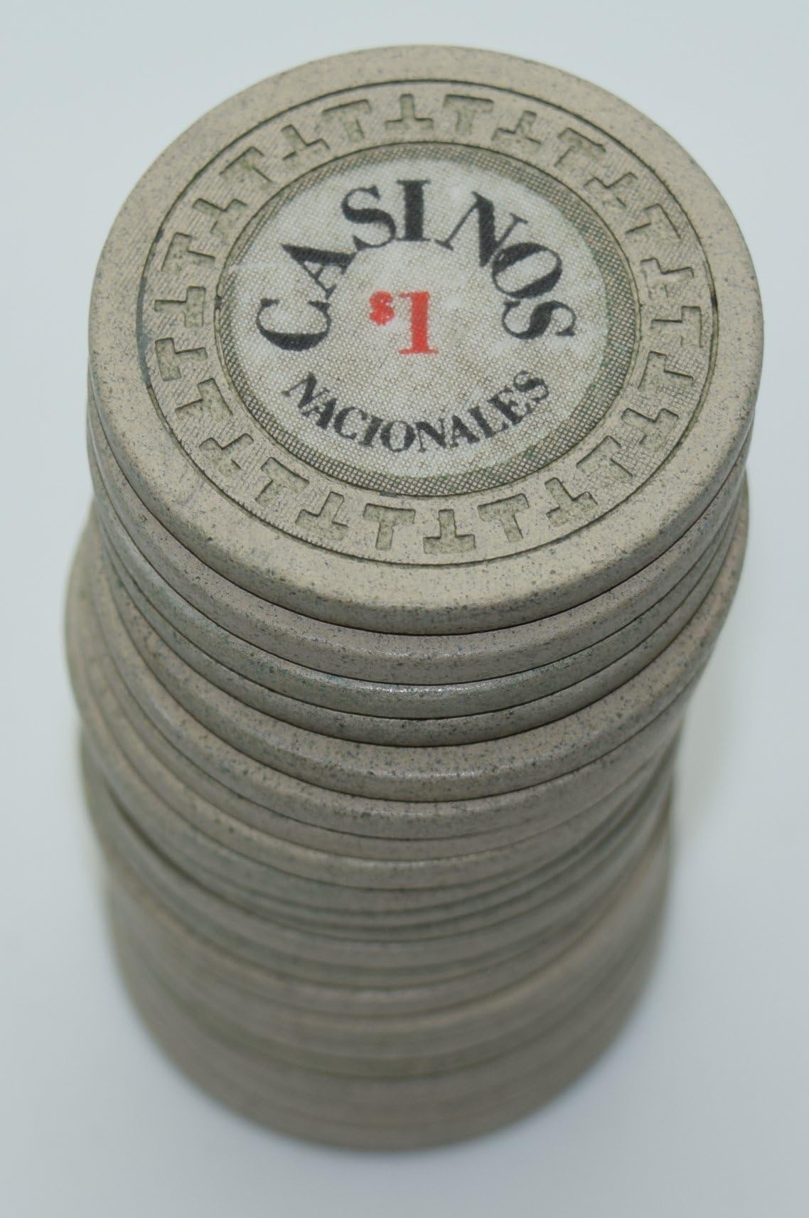 Casino Chip Set of 20 Casinos Nacionales $1 Panama City Panama T's Mold White