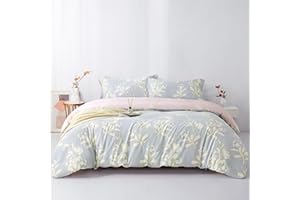 SAPHREAS Home Grey Duvet Cover with Yellow Floral Pattern Printed Comforter Cover Queen Size 3pcs Graden Style Cotton Soft&Breathable 1 Duvet Cover 2 Pillow Shams