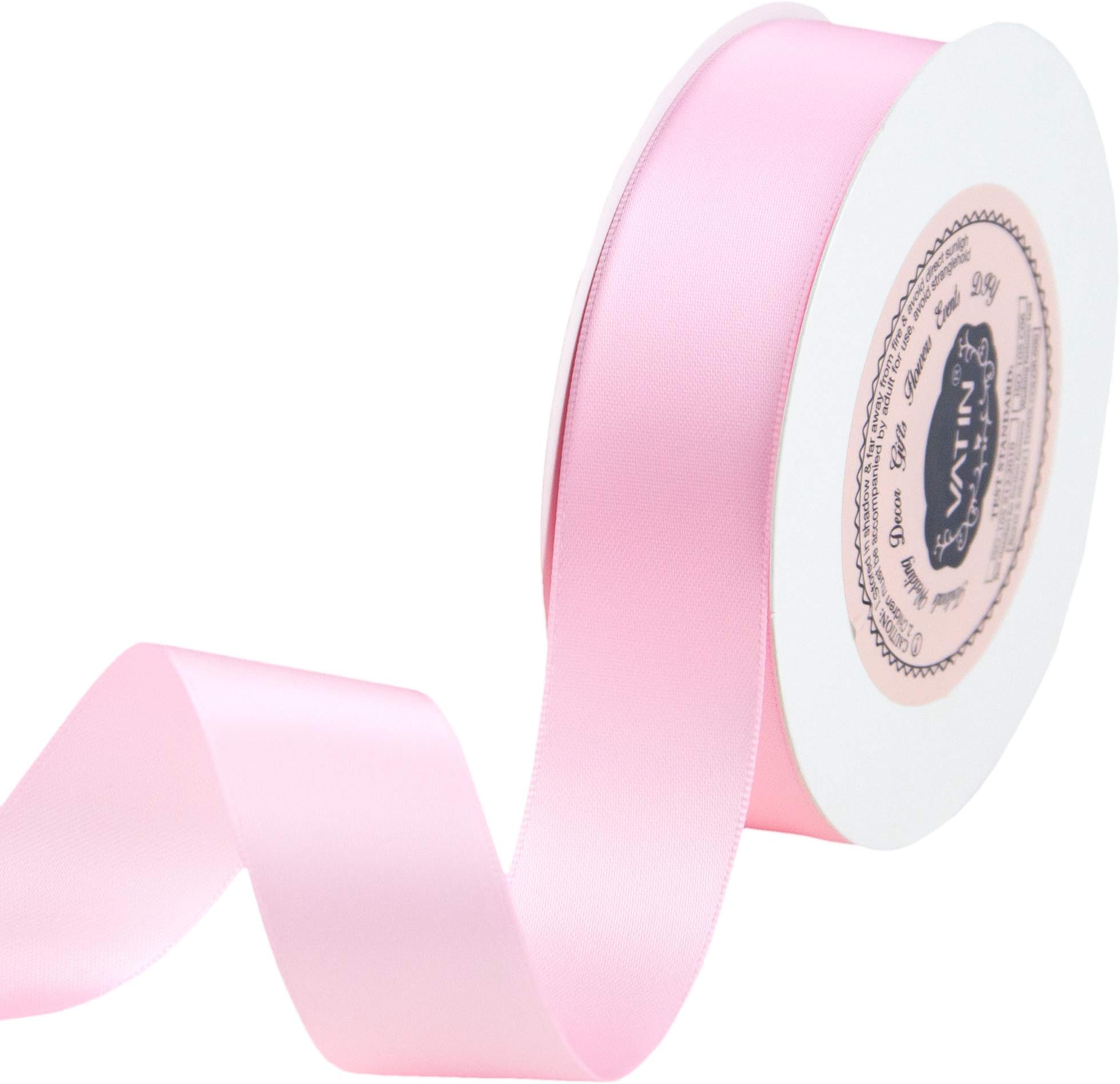 VATIN Double Face Pearl Pink Satin Ribbon 1" Continuous 25 Yards,Pink Polyester Fabric Ribbon use for Bows Bouquet, Gift Wrapping, Floral Arrangement Wedding Decoration