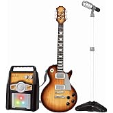 deAO Musical Guitar Play Set,Adjustable Height Microphone,Amplifier Set with Stand,Music Light Karaoke Music Toys Birthday for Kids Boys Girls