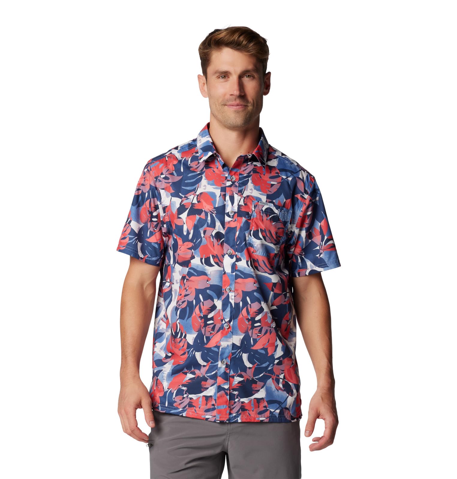 Columbia Men’s Super Slack Tide Camp Shirt, Collegiate Navy Ikat Palms, X-Large
