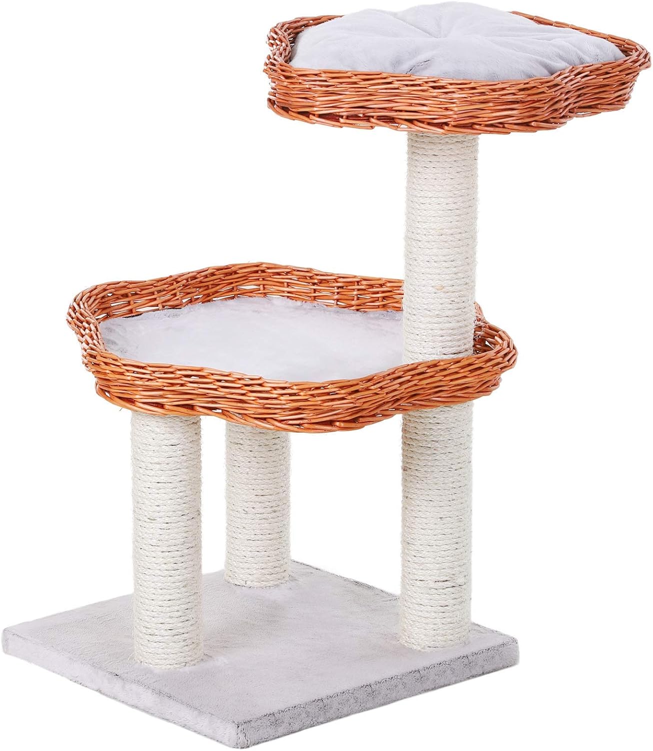 cat tree with wicker basket
