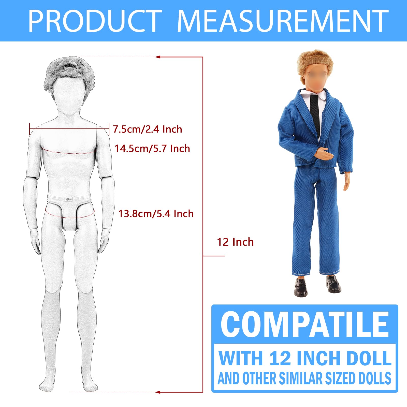 Miunana Lot 16 Items Doll Clothes & Accessories Classic Black Suit for Boy Doll Include Random 4 PCS Casual Wear + 5 PCS Dolls Pants + 3 Pairs of Shoes Laptop Water Bottles