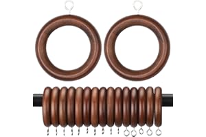 Vestamore Walnut Wood Curtain Rings, 24 Pcs, 2.72 Od & 1.75 Id, Smooth Sliding Drapery Rings with Stainless Steel Hooks