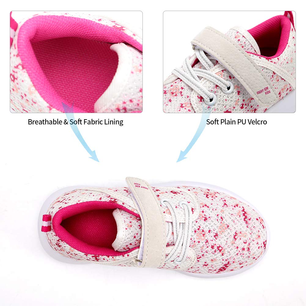 EIGHT KM Girls Toddler Kids EKM7025 Lightweight Breathable Splattered Pink Fabric Velcro Sneakers School Shoes Size 10.5 US 2019 Thanksgiving