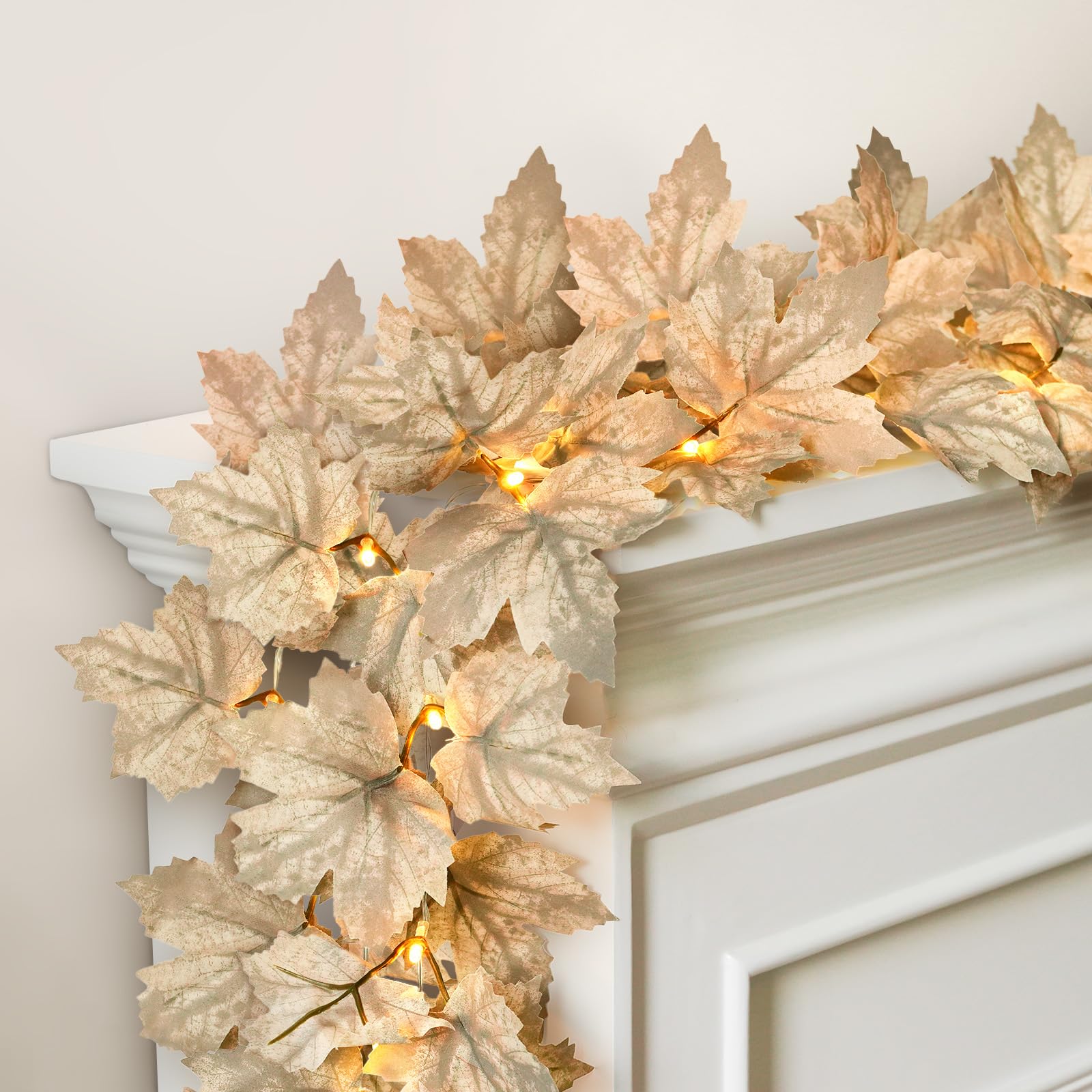 Photo 1 of Fall Decor - 2 Pack Fall Garlands - 8.2Ft Fall Maple Leaf Lighted Garlands for Mantle, Fireplace, Porch, Table, Farmhouse Harvest Indoor Outdoor Autumn Home Decorations (Not Batteries)