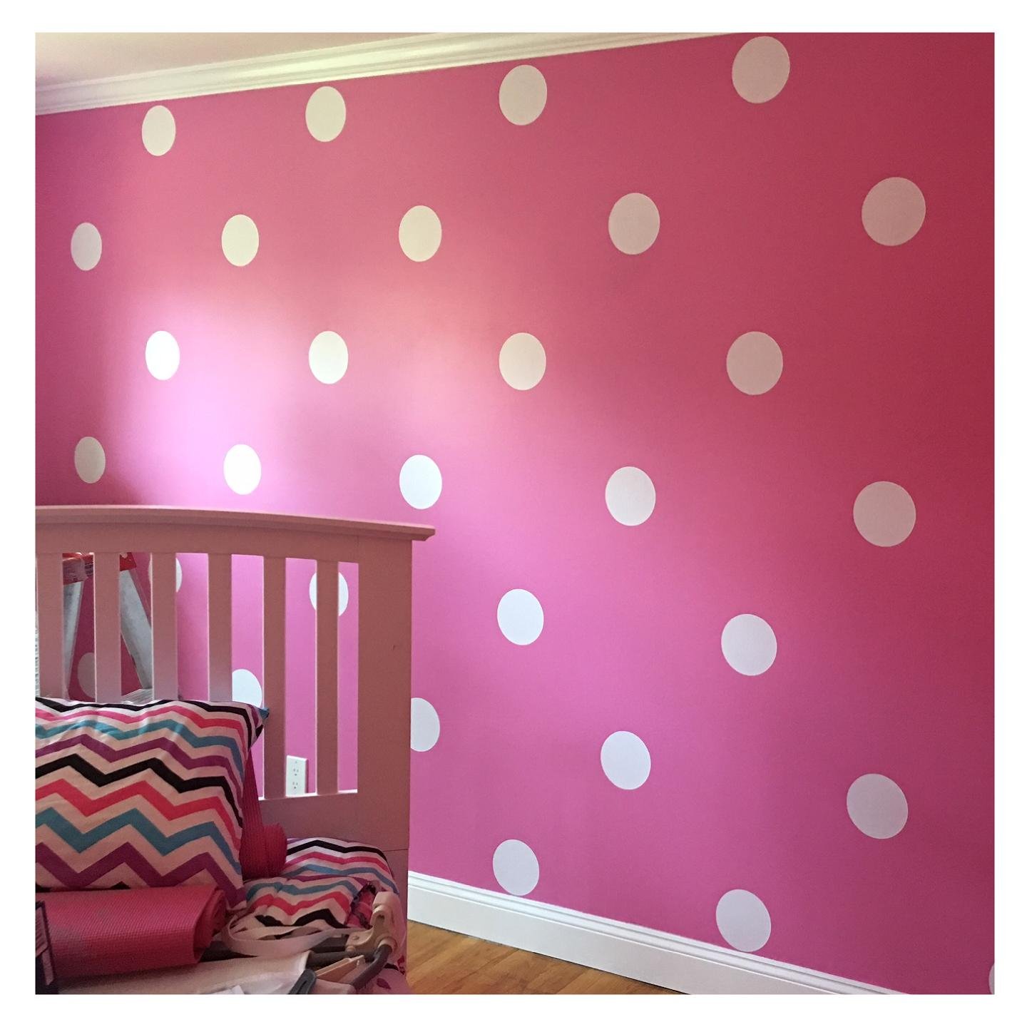 Photo 1 of 6x6 Set of 24 Polka Dot Circles Vinyl Lettering Decal Home Decor Wall Art Saying (White)