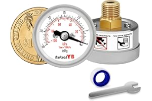 AetralYB Mini Vacuum Pressure Gauge,Stainless Steel Housing,Brass Internal,1.2 Inch Dial,-30INHG/-100Kpa,NPT 1/8" Back Mount,Dry Type,Lead-Free, for Vacuum Pressure Test