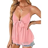 LYANER Women's Sexy Deep V Neck Spaghetti Strap Tie Front Sleeveless Peplum Cami Top