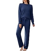 VXVGER Womens Fuzzy Fleece Pajamas Set 2 Piece Cozy Pjs Lounge Set Warm Long Sleeve Knit Pullover Sweater Pants Loungewear